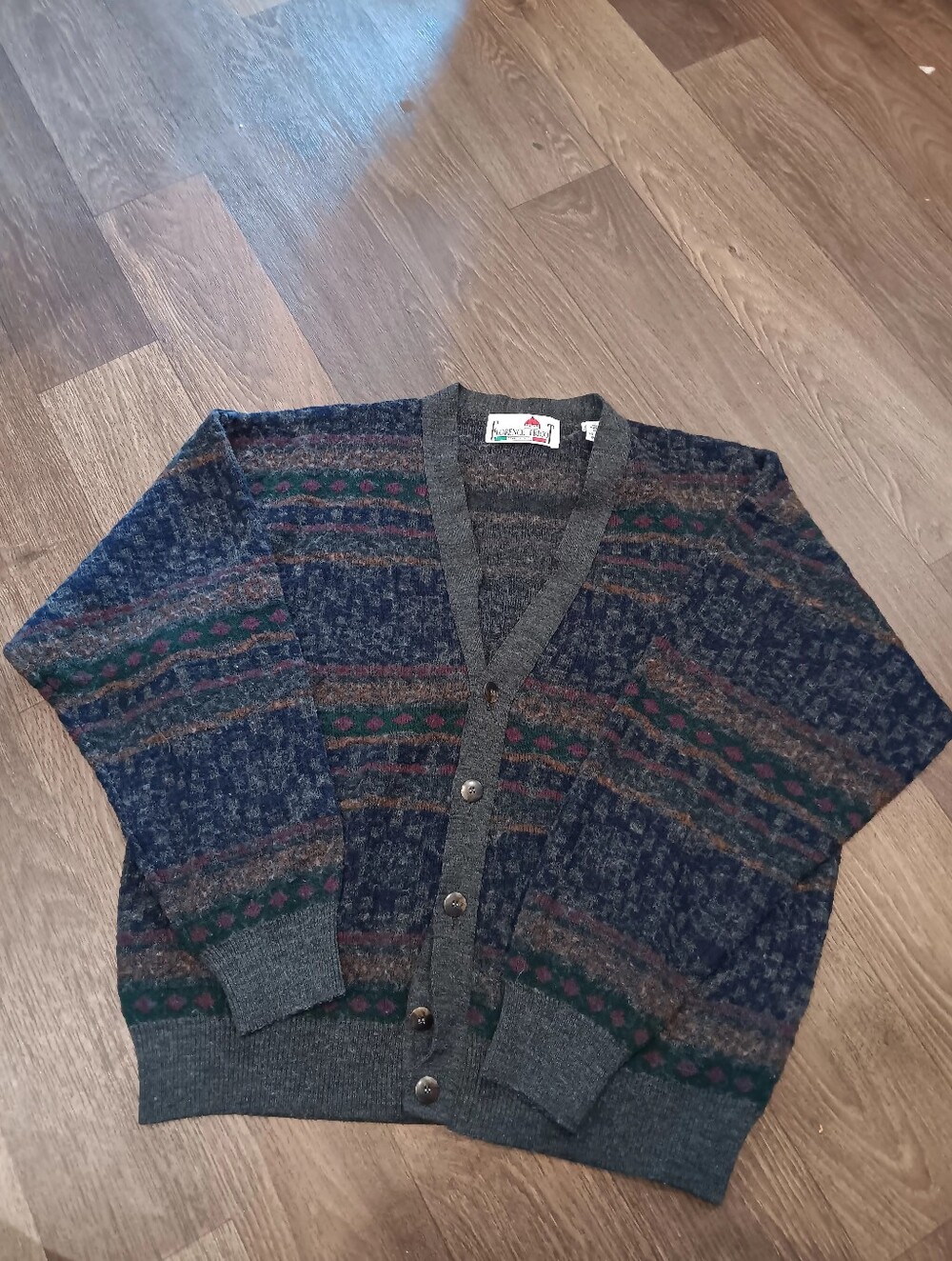 Florence Tricot Made Unisex  Patterned Button-Front Cardigan Sweater - Dark Navy